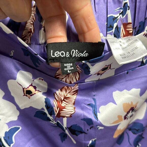 Lea & Viola Purple Floral Wide Leg Satin Pants Size Large NEW - Picture 4 of 6